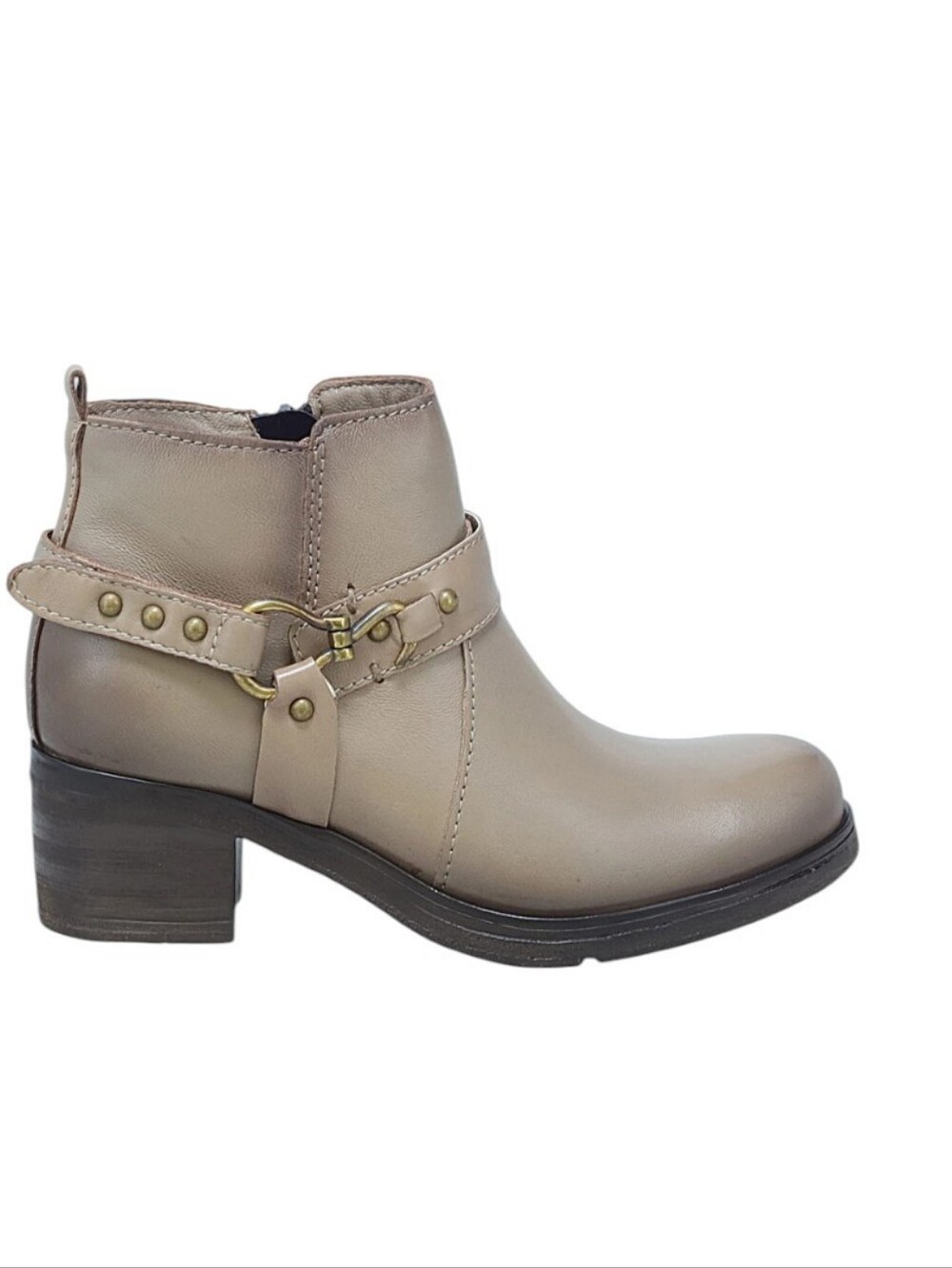 Miz Mooz Sydni Beige Taupe Leather Ankle Boot with Buckle Detail..Size 41/US 9.5